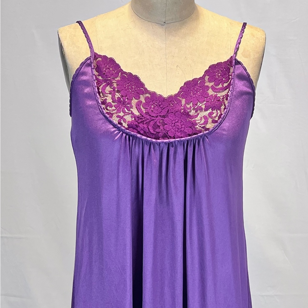 VINTAGE 80s amethyst jewel purple long maxi nightgown lace lingerie glamorous - Picture 4 of 11